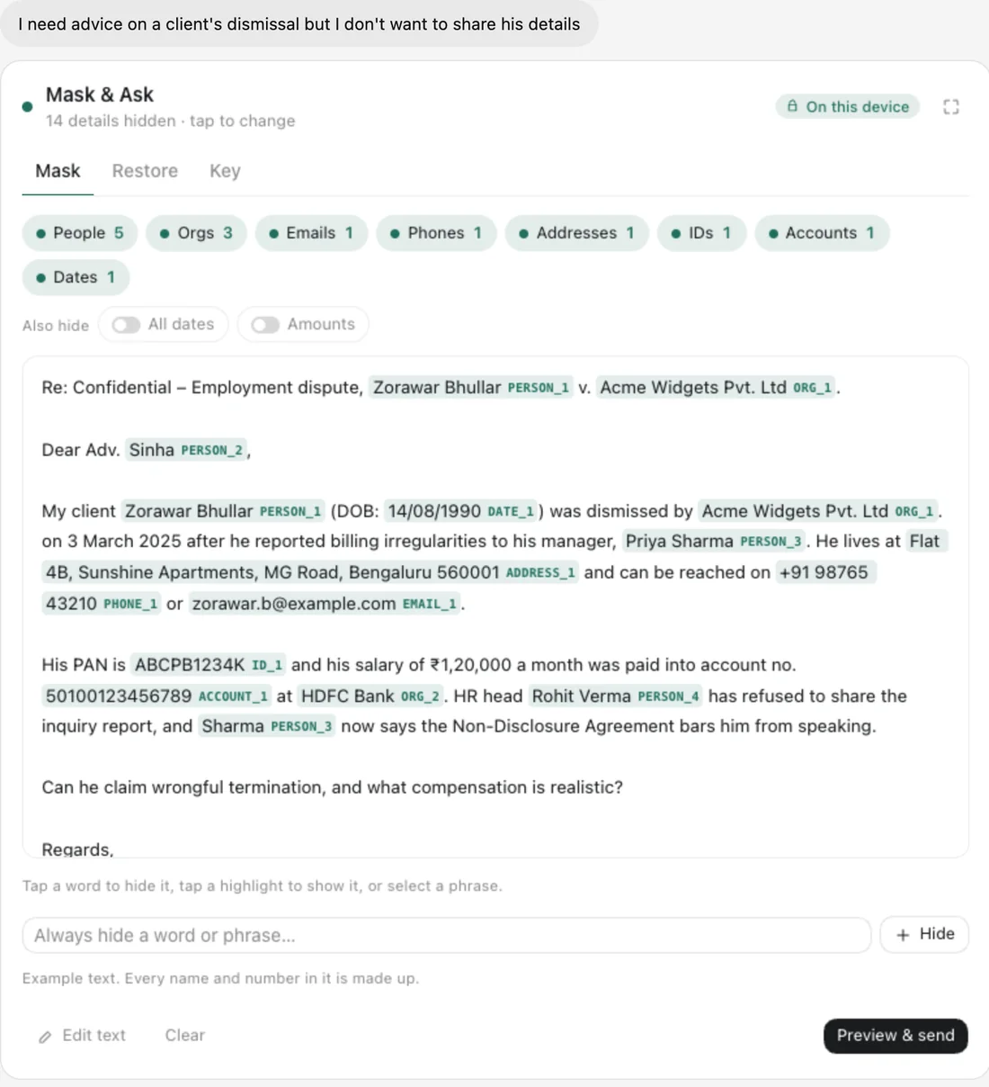 Mask & Ask in ChatGPT: Paste and review