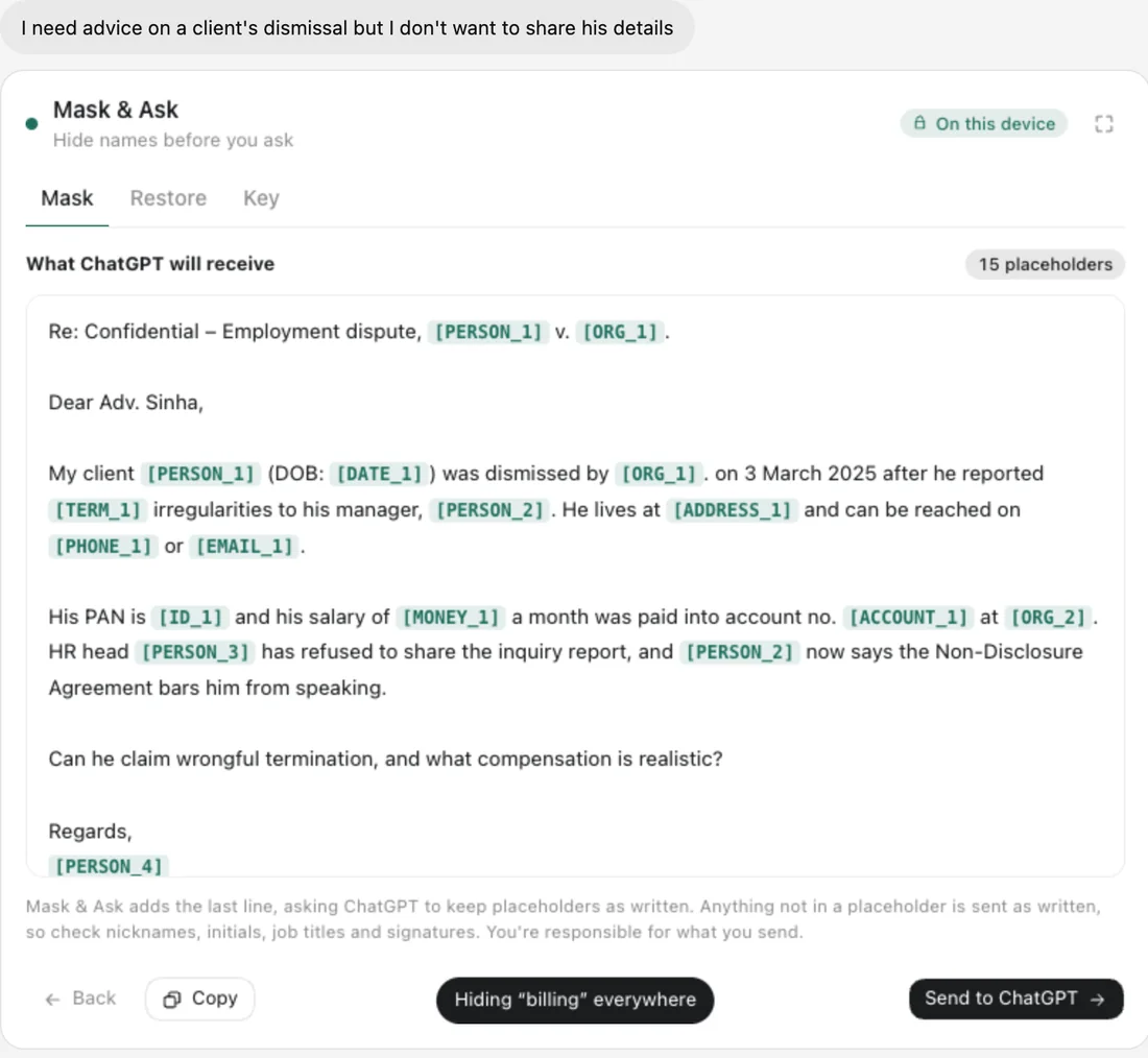 Mask & Ask in ChatGPT: Send the masked version